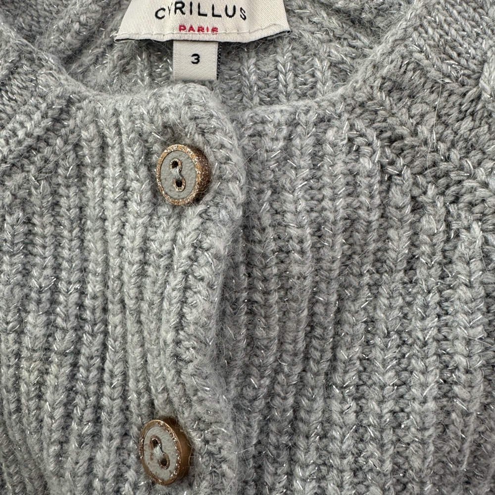 Cyrillus Light Gray and Metallic Thread Cardigan - Picture 2 of 8